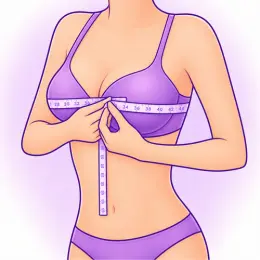 Woman measuring bust size by wrapping a tape measure around the fullest part of her chest